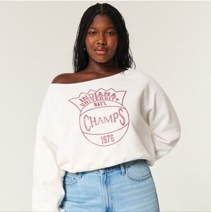 HOLLISTER White Indiana University Champs Off Shoulder Sweatshirt/ BNWT/ 1 Size